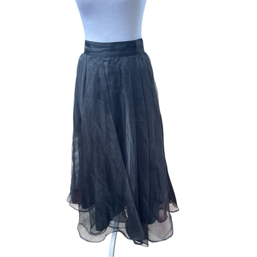 Vintage Black Sheer Overlay Midi Skirt High Waist A-Line XS 0-2 - Picture 3 of 8